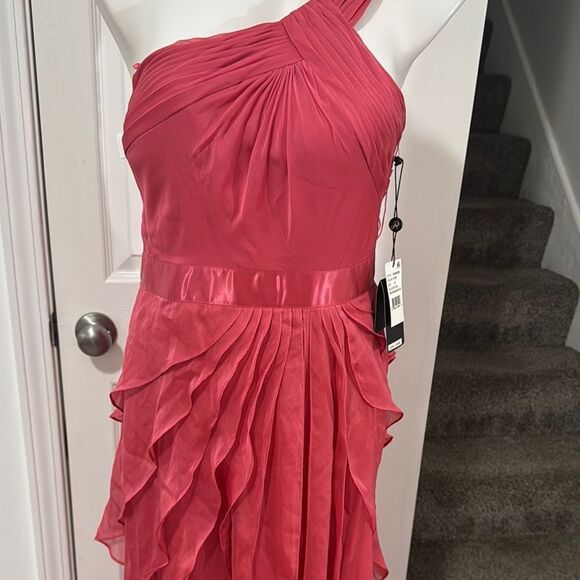ADRIANNA PAPELL Elegant One-Shoulder Coral Evening Gown Size 12 NWT - Picture 3 of 10
